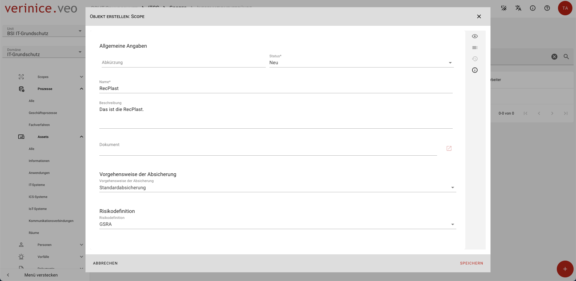 Institution erstellen