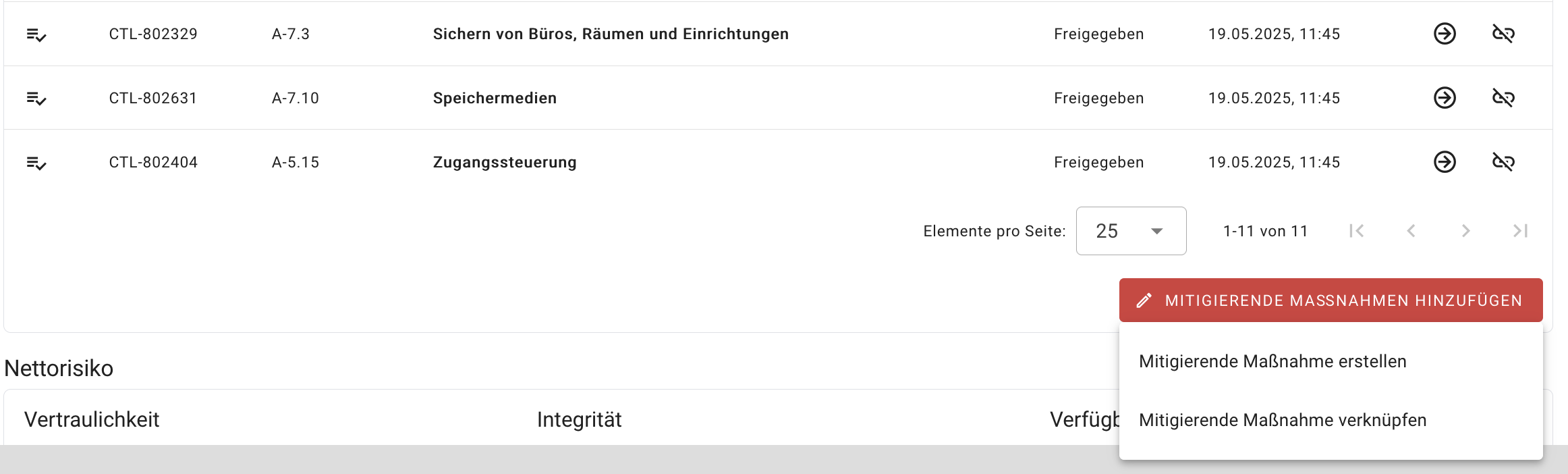 Mitigierende Maßnahme hinzufügen