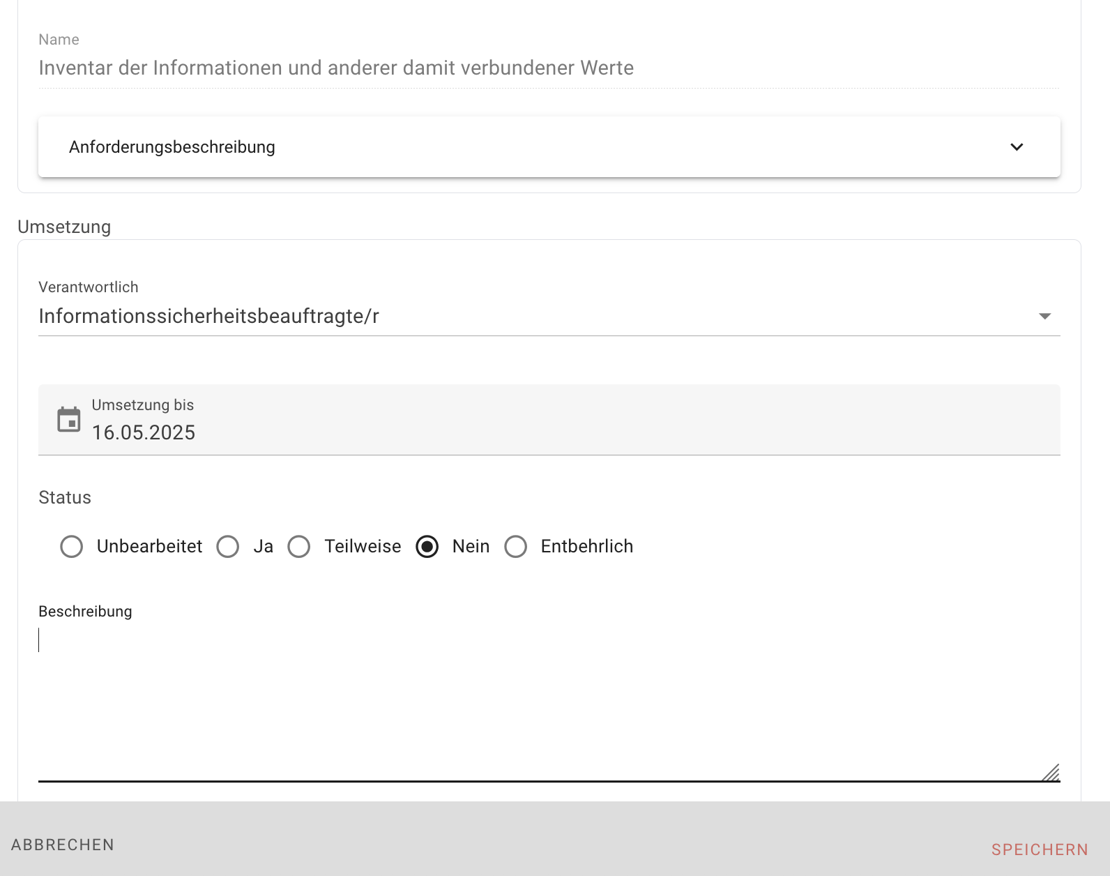 Bearbeitung Maßnahme