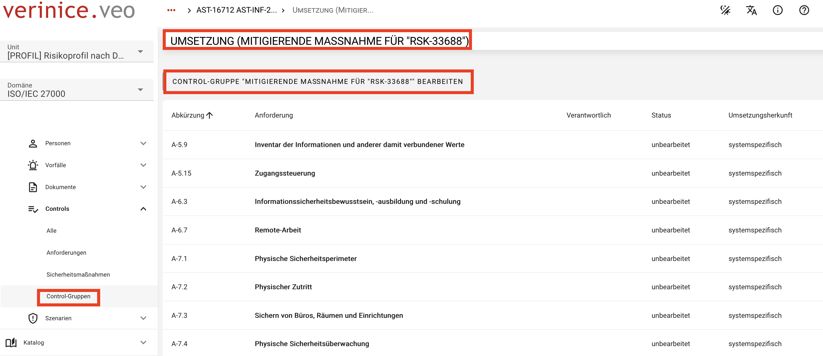 Control-Gruppe erzeugen