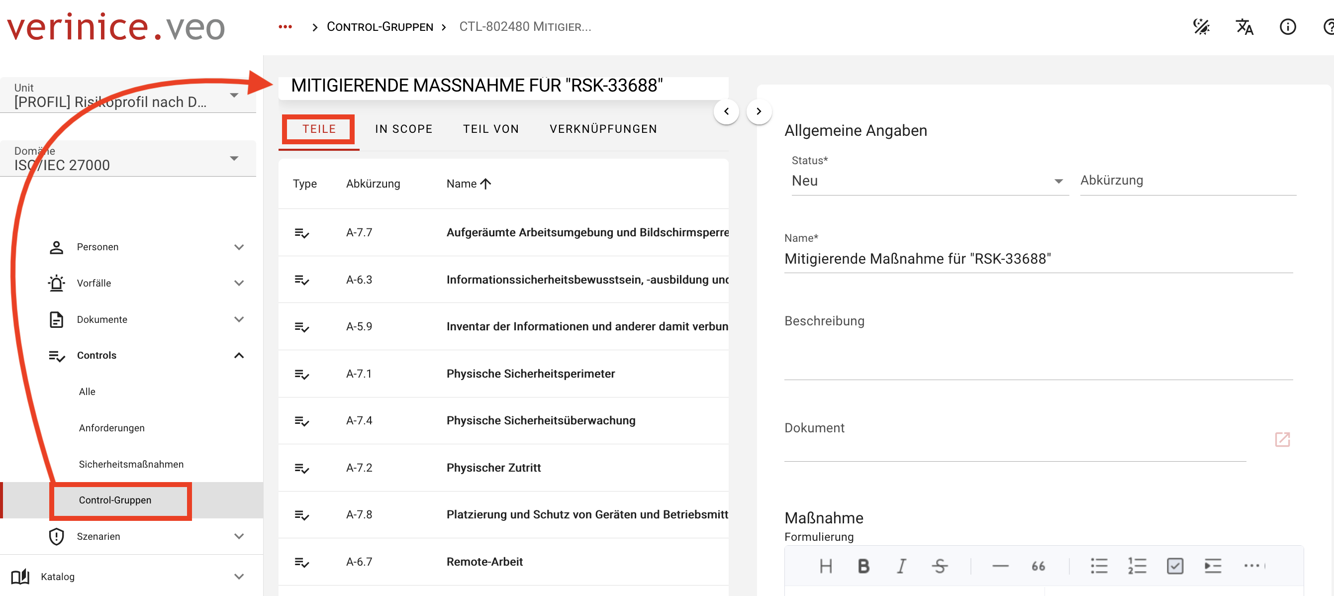 Control-Gruppe anlegen