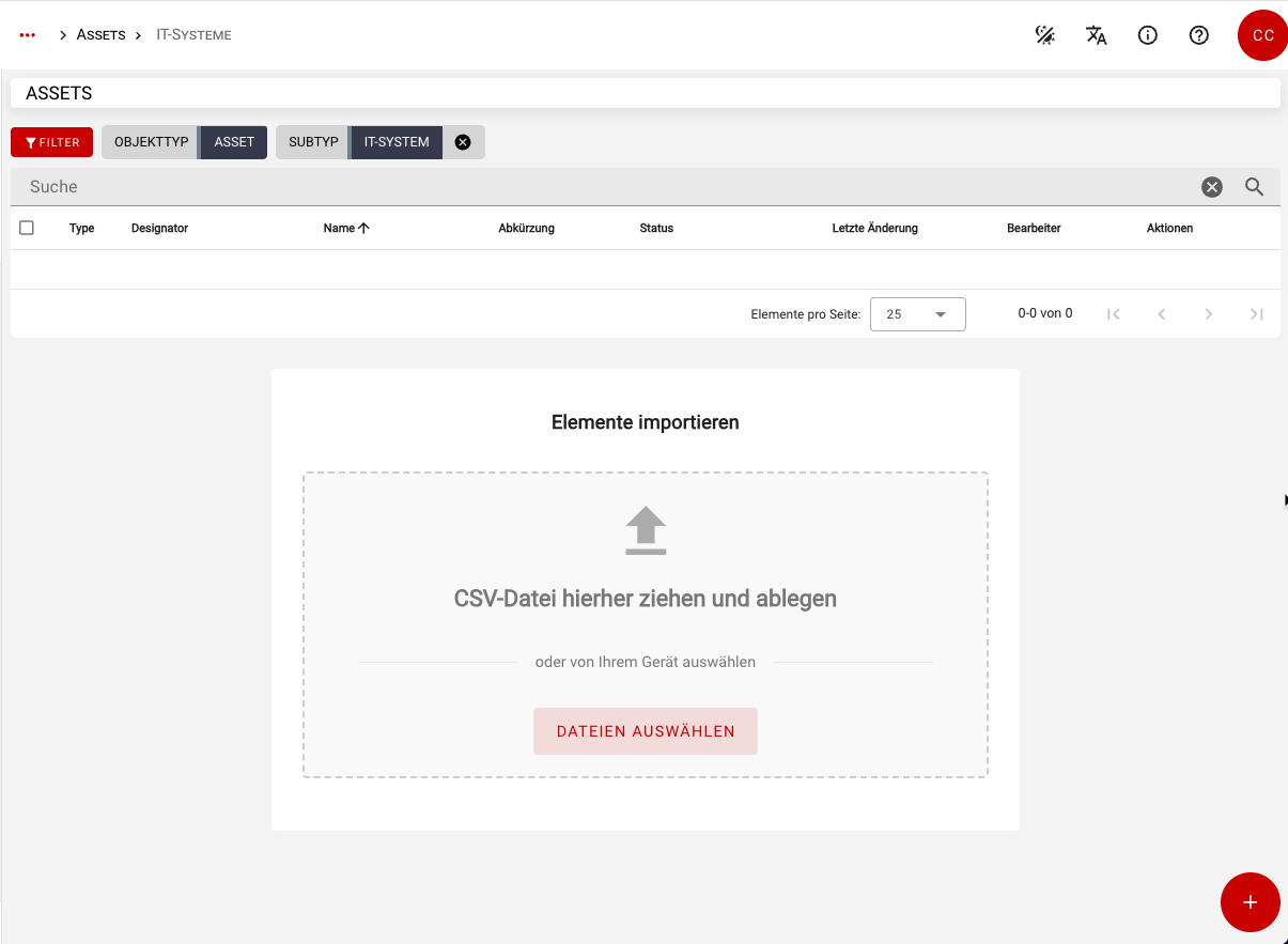 CSV-Import in der Objektübersicht